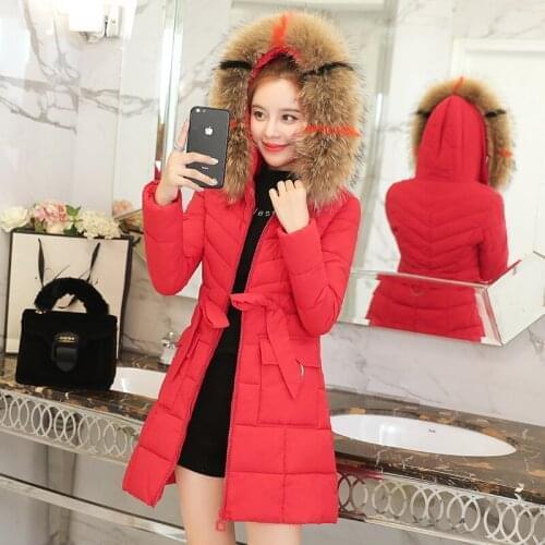 Women Winter Jacket Thick Down Cotton Padded Warm Clothes Female Big Color Fur Hooded Coat Ladies Sweet Clothing LWL991