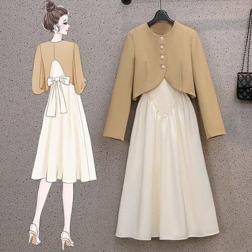 Women 2021 Summer Suit Dress Suit Female Casual Suspender Dress and Suit Coat Two-piece Suit Office Lady Elegant Chic Sets Y51