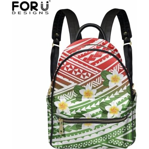 FORUDESIGNS Women Backpack Pu Leather Bags Hawaiian Polynesian Flower Printed Backbags for Female Ladies Casual Rucksack