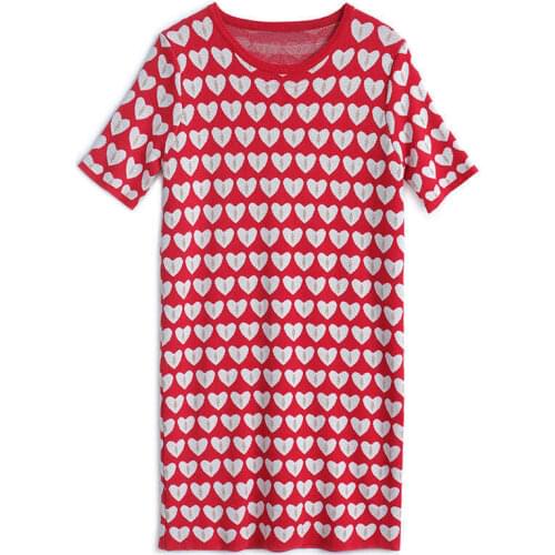 2021 Spring and Summer New Joker Contrast Love Jacquard Embedded Bright Silk Loose Comfortable Skinny Knitted Dress Women