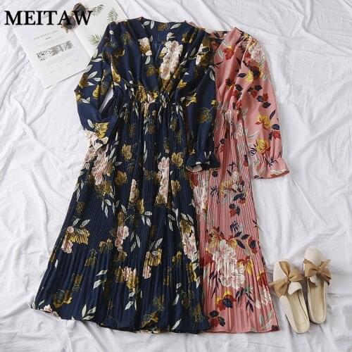 2021 Women Spring Floral Print Dress Korean Elegant Long Sleeve Bohemian Midi Dress Vintage Party Dresses Vestidos