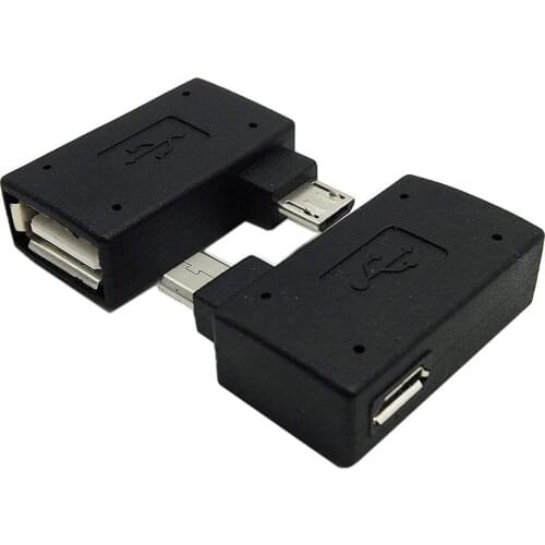1 Pair (Left+Right) 90 Degree Angled Micro-USB 2.0 to OTG Host Adapter with USB Power Connector For Mobile Phone Tablet