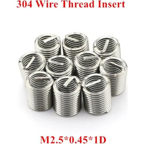 100pcs M2.5*0.45*1D Wire Thread Insert 304 Stainless steel M2.5 Screw Bushing, M2.5*1D Wire Screw Sleeve Thread Repair Insert