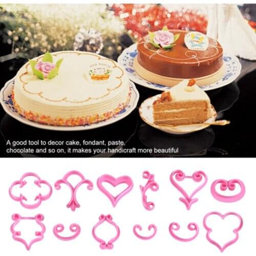 12pcs/set Rose Flower Sugarcraft Cake Mold Pastry Fondant Cutter Embossed Decor Baking Lace Heart Cake Cookies