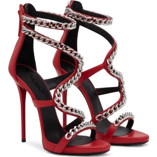 2021 summer new style customized chain banquet stiletto high heels ladies oversized fashion sandals wedding dress women shoes