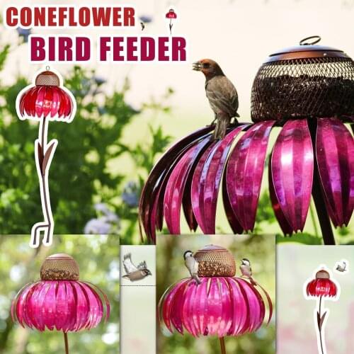 2021 Outdoors Garden metal flowers Design bird feeders Pink Coneflower Bird Feeder Wild Bird Feeder Gazebo Hummingbird Feeder