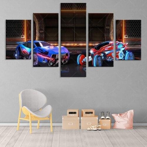 5 piece Rocket League Video Game Poster Canvas Art Poster and Wall Art Picture Print Modern Family Bedroom Decor Posters