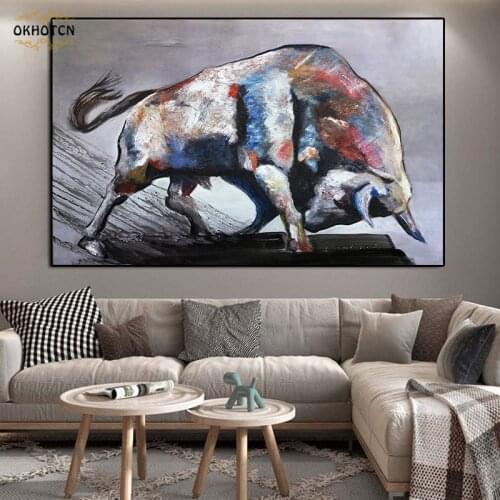 Abstract Animal Oil Painting Printed On Canvas Bullfight Wall Art Poster Doodle Bull Pictures for Living Room Home Decoration