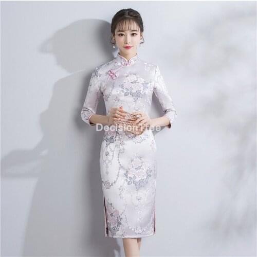 2021 satin womens chinese dress qipao dress chinese style formal flower cheongsam chinese dress qipao club dress oriental dress