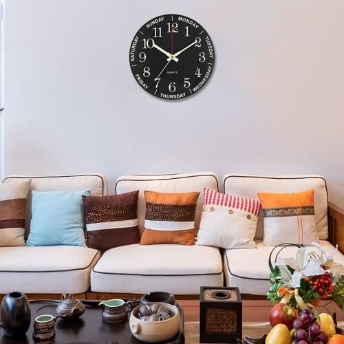 Bamboo and Wood Modern with Night Light Glow Dark Living Room Decoration Fashion Contracted Large Luminous Week Wall Clock