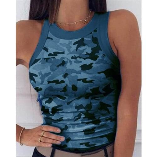Bigsweety 2020 Fashion Camouflage Print Tops Women Sexy Sleeveless Crew-Neck Vest Casual Tanks Tops（S-2XL