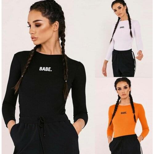 Fashion Autumn Sexy Women Letter BABE Long Sleeved Winter Bodysuits Casual Skinny Bodysuits O-neck One Piece Body Bodysuits