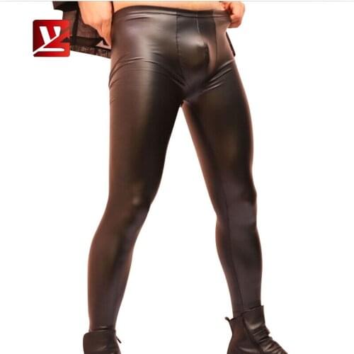 MEISE Sexy Men Pu Pencil Pants Imitate Latex Skinny Pants Fashion Leggings Glossy Homme Stage Tight Trousers Smooth Long Pants