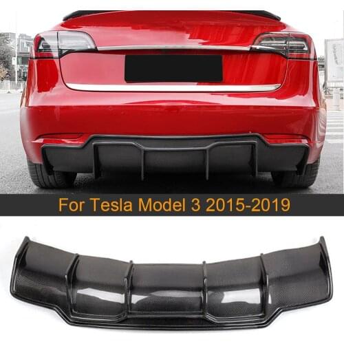 Car Rear Bumper Diffuser Lip For Tesla Model 3 2015 - 2019 Rear Bumper Diffuser Lip Spoiler Guard Protection Carbon Fiber