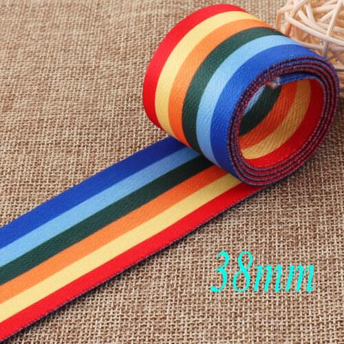 38mm Rainbow Stripe Webbing Strap Smooth Soft Purse Bag handles Handbag Dog Collar Woven Belt Webbing By the yard 1 1/2"