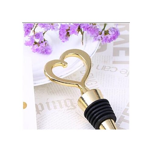 Hot sell 100PCS/LOT Wedding favor Guest gift Heart of Gold Wine Bottle Stopper Golden party favor Souvenir giveaways