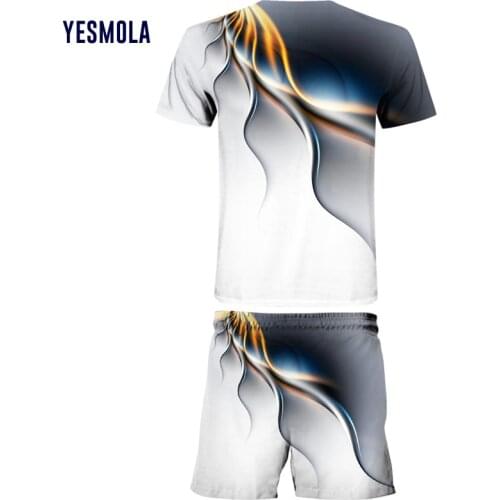 YESMOLA Personality Lightning T Shirt Men 3d Printed Mens Sports Suit 2-piece Sports Fitness Short Sleeve + Shorts Mens Suit
