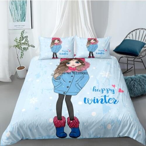 Home Decor 3D Printe Cartoon Cute Fashion Girls Bedding Set Winter White Duvet Cover 90x190 Children Twin Single Size Bedclothes