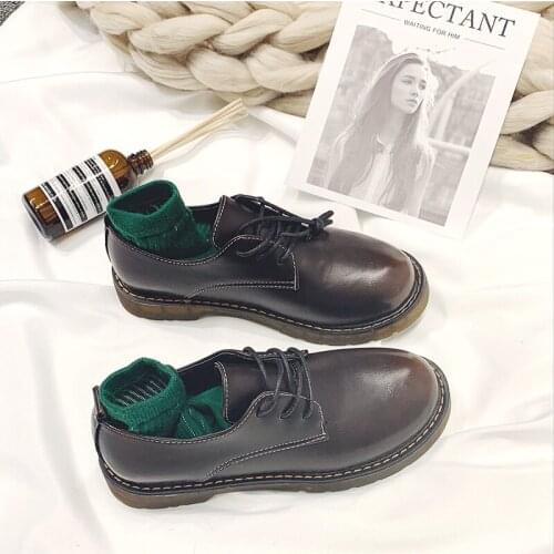 Flat Black Shoes For Women Casual Female Sneakers Modis Oxfords Ladies' Footwear Round Toe All-Match British Style Shallow