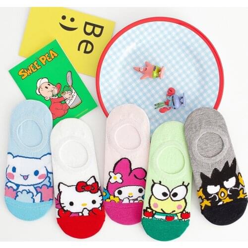 Summer Womens Thin Cute Cartoon Design Invisible Socks Sweat Absorption Breathable Sweet Lovely Cotton Socks For Lolita