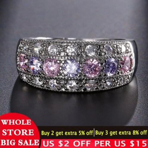 LMNZB Pink Crystal Engagement Ring Pure 925 Silver AAA CZ Stone Rings for Women Zircon Party Jewelry Gift anillos mujer R0152