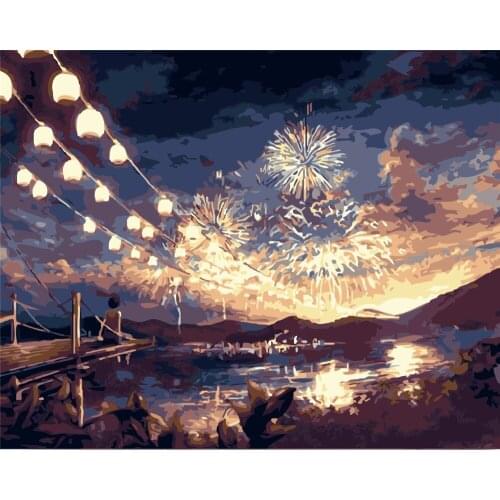Fireworks Season Paint By Number Winter Drawing On Canvas Pictures By Numbers Forest Kits Hand Painted Painting Art Home Decor