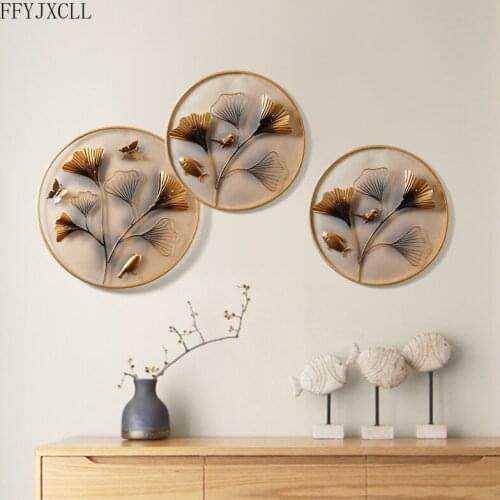 New Chinese Porch wall decor Iron Restaurant Ginkgo Leaf Pendant Living Room Wall Hanging Sofa Background wall decor