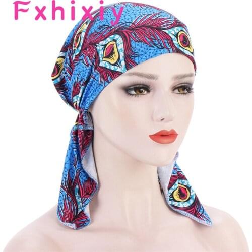 Women New Cotton Elastic Scarf Turban Cap Print Cashew Feather Cancer Chemo Hat Beanie Head Wrap Lady Hair Accessories
