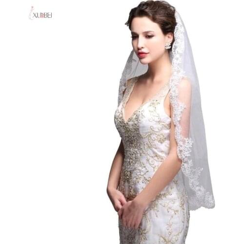 One Layer Short Wedding Veil With Comb Lace Edge Elbow Length White Ivory Bridal Veil Cheap Wedding Accessories voile mariage
