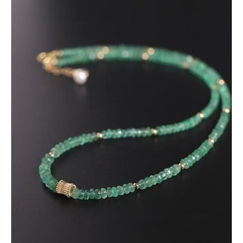 DAIMI Emerald Beaded Necklace Female Natural 14K Gold Injection Freshwater Pearl String Chain Custom