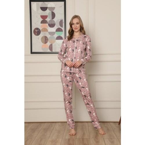 Cathi&White Womans pajama set, sleepwear, cotton, lycra, buttoned, rabbit pattern dm59032