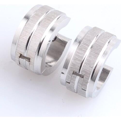 7mm silver color brushed Double stripe 316L Stainless Steel Stud Earrings for women men wholesale