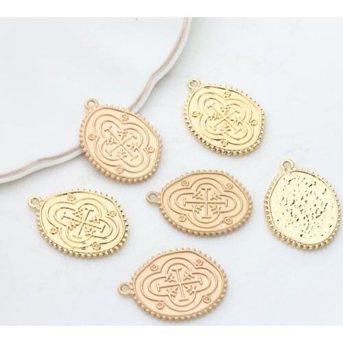 Zinc Alloy Charms Golden Oval Coin Cross Religious Charms Pendant For DIY Fashion Necklace Jewelry Bracelet Making Accessories