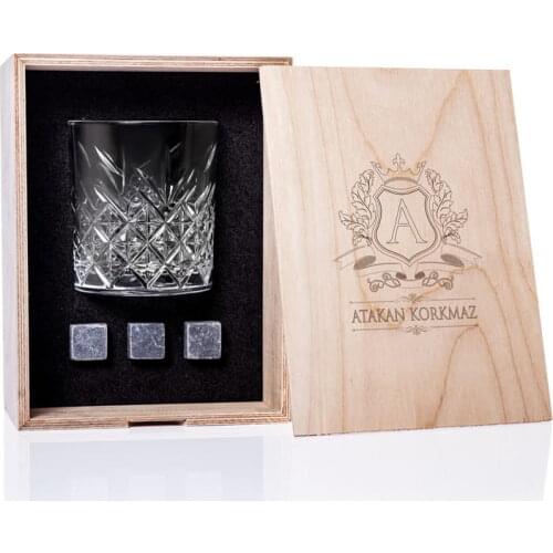 Custom Whisky Glass with Personalized Wooden Box Whiskey Glass with Stones Whiskey Christmas Gift for Boyfriend Gift for Father
