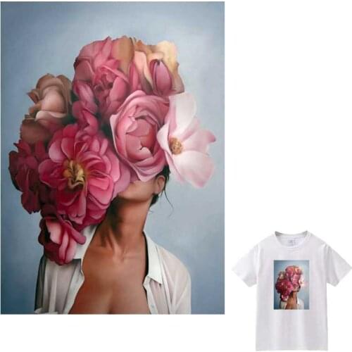 Beautiful Flower Iron-On Transfer For Clothing DIY Washable T-Shirts Heat Transfer Thermal Stickers Literary Patches On Clothes