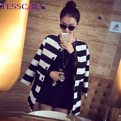 TESSCARA Spring & Autumn Women Basic Jackets Outerwear Fashion Striped Printed Jacket Slim Casual Coat Plus Size S-4XL