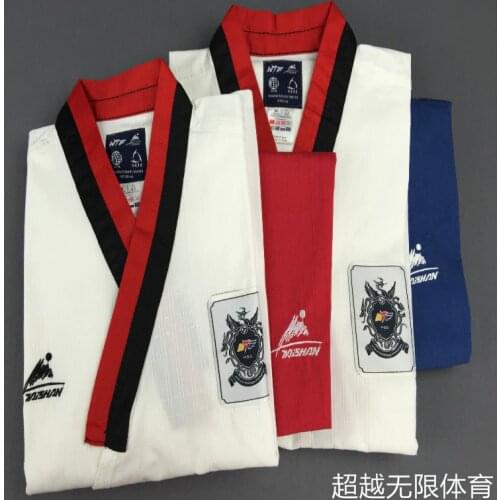 Junior Dan Taishan Poomsae Poom Dobok Male Men Taekwondo Taishan Poomsae Poom Dobok Female Women Adults Child Red-black collar