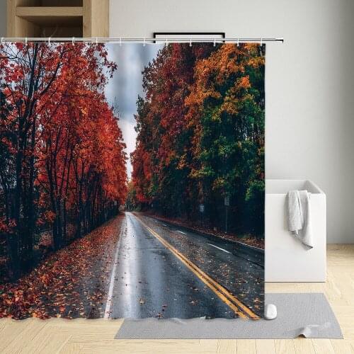 Autumn Forest Shower Curtain Maple Trees Mermaid girl Scenery Bathroom Curtain Decoration Polyester Waterproof Washable Fabric