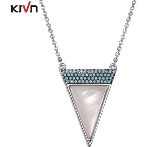 Womens Fashion Jewelry Triangle Mother of Pearl Pave CZ Cubic Zirconia Necklaces for Girls Promotion Birthday Christmas Gifts