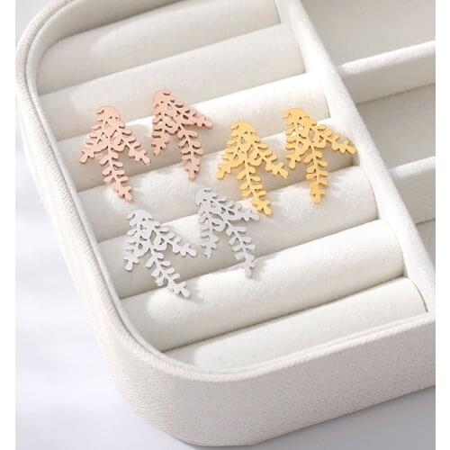 Tiny Dainty Branch Leaf Earings Fashion Jewelry Stainless Steel Tree Stud Earrings For Women Rose Gold Accessories 2019 Gifts
