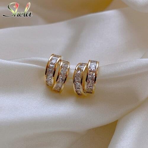 New Geometric Elements Arc Inlaid White Zircon Earrings For Women Korean Fashion Jewelry Accessories Wholesale S925 Pins