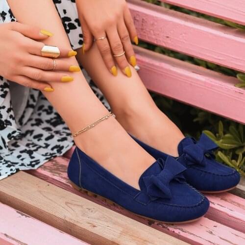 Tonar Jinax Navy Blue Suede Bow Ballerina Women Shoes Blue Seasonal Summery