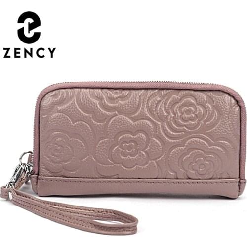 Zency Soft Genuine Leather Clutch Bag Long Large Capacity Female Wallets Flower Lady Clutch Purse Casual Shopping Bag For Women