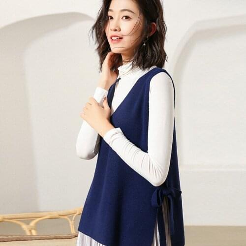 Women Vest 2019 New Spring V-Neck Cashmere Blend Knit Sleeveless Sweater Waistcoat Female Lace-up Style Sweater Vest Ladies Tops