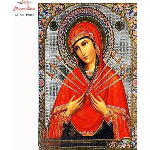 Golden Panno 5D Pattern Diamond Embroidery DIY Religious Diamond Painting Cross Stitch Full Drill Rhinestone Painting Decor 08