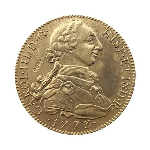 24 - K gold plated 1773 Spain 8 Escudos - Carlos III coins copy