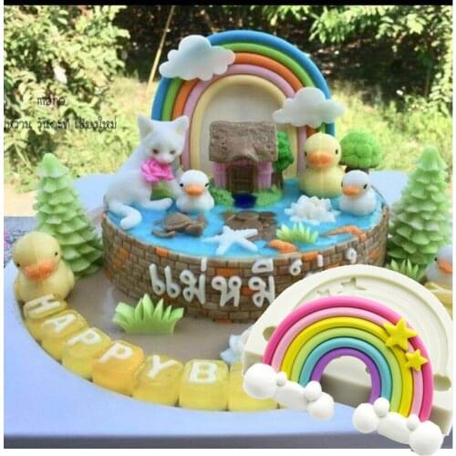1PCS Lovely Rainbow with Stars Cloud Fondant Cake Decorating Silicone Mold Soft Clay Silicone Mold DIY Baking Tools