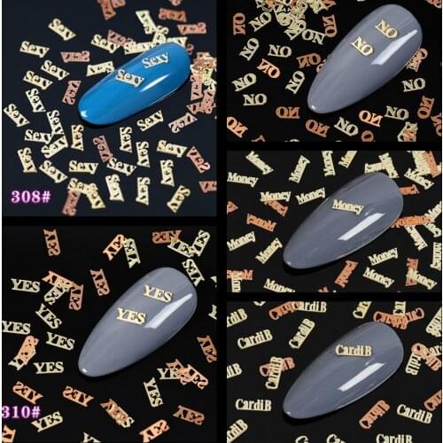 1PACK about 800PCS Popular English Letter Words Metal Sequins Alloy Nail Art Slice Decorations Manicure DIY Tips