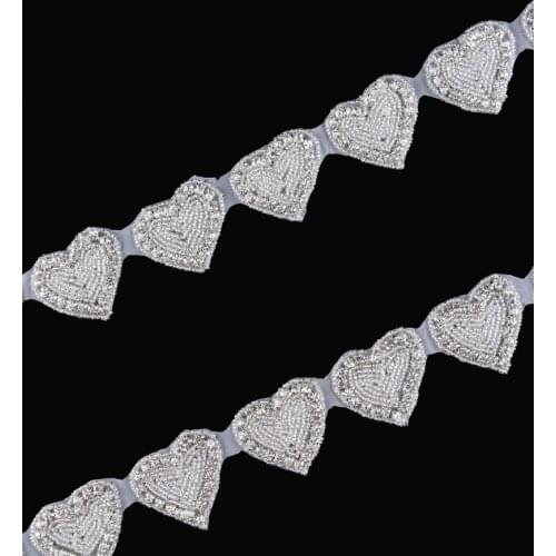 10Yard Sewing Heart-Shaped Wedding Rhinestone Applique Trim Hot Fix Luxury Beaded Crystal Trim Button For Bridal Dress/Hair