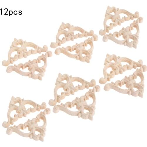 12Pcs Home Decro 4cm Wood Carved Corner Appliques Frame Furniture Wall Door Woodcarving Decal Decorative Wooden Figurines Crafts